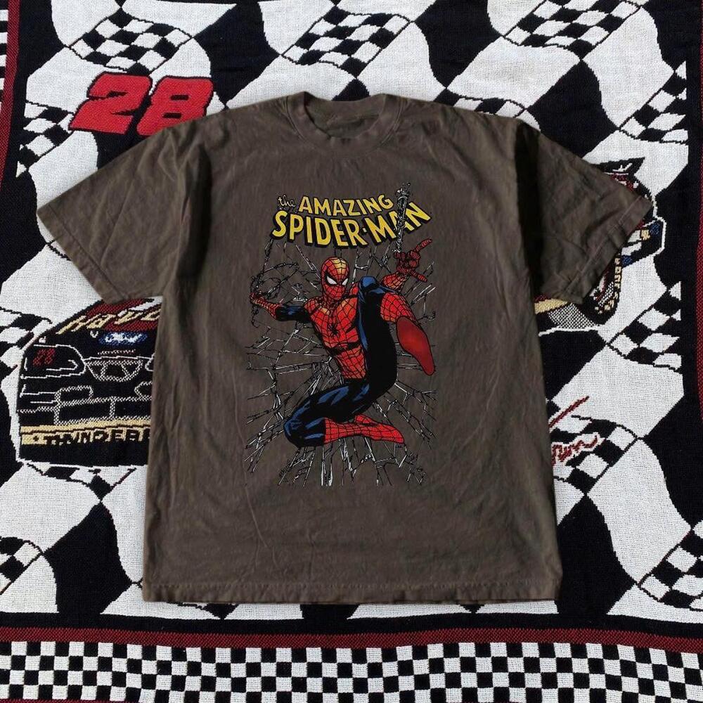 Brown Marvel Spiderman Graphic Tee With A Worn-In Look